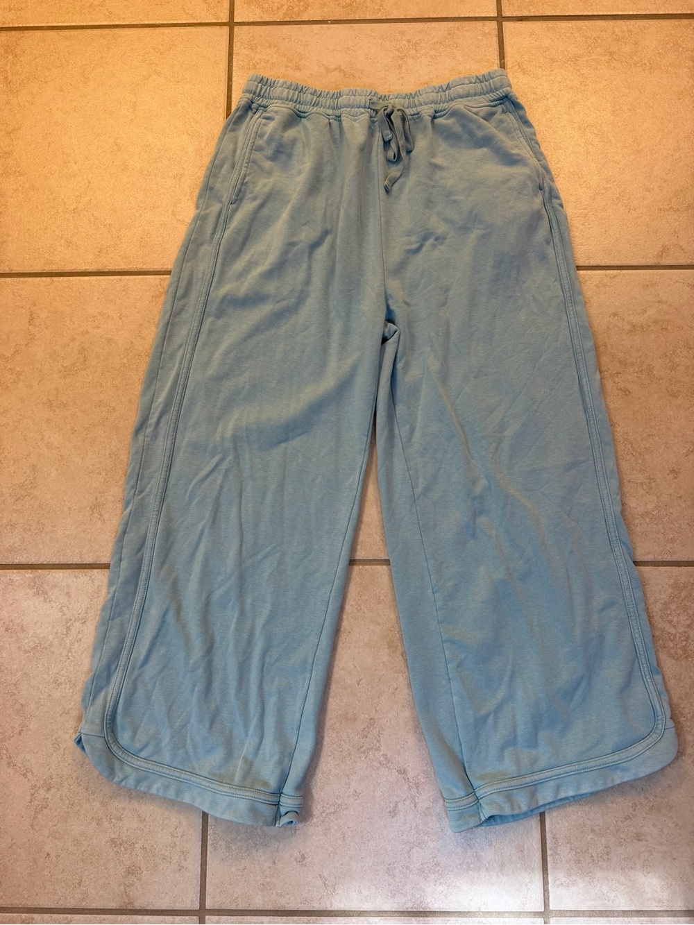 Light Blue Mineral Wash Wide Leg Sweatpants Drawstring Lounge Pants Size L